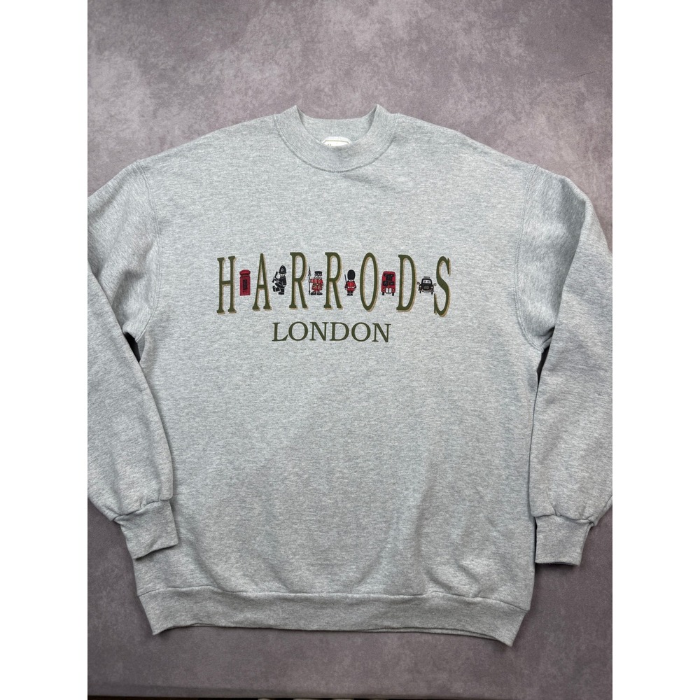 Harrods London Knightsbridge Sweatshirt Gray Embroidered London Icons Mens XL